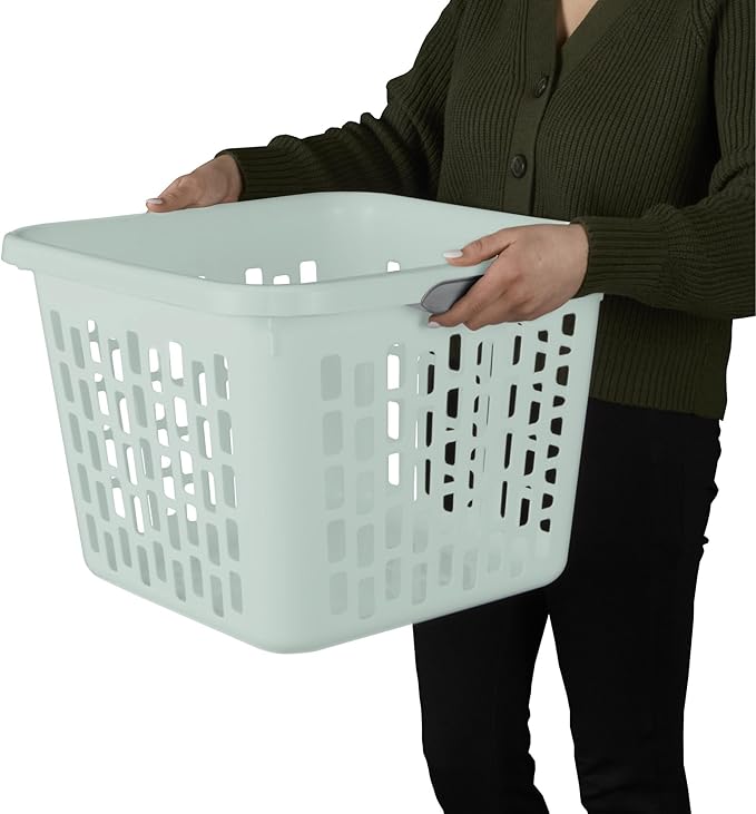 Sterilite Laundry Basket, Plastic Clothes Hamper, Large Square Bin with Comfort Grip Handles and Reinforced Rim, 1.5 Bushel Capacity, Mint, 12 Pack