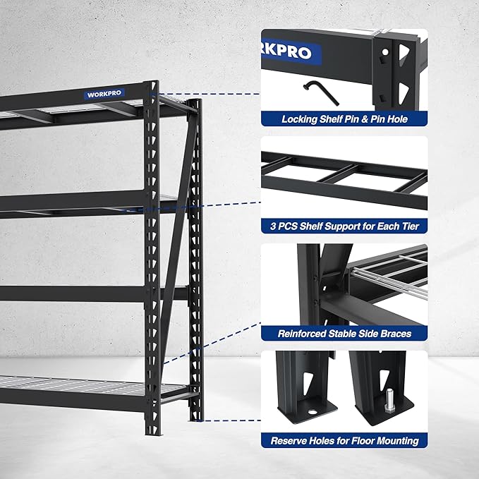 WORKPRO 68" Ultra Wide 4-Tier Metal Garage Shelving Unit, 68"W x 24"D x 65"H, 7200 LBS Capacity, Heavy Duty Storage Utility Rack, Industrial Adjustable Shelves for Shop Warehouse Basement, Pack of 10