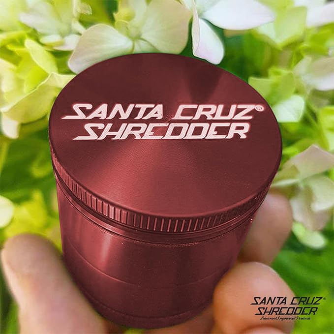 Santa Cruz Shredder Metal Spice Grinder Knurled Top for Stronger Grip 3-Piece Medium 2.2" (Red)