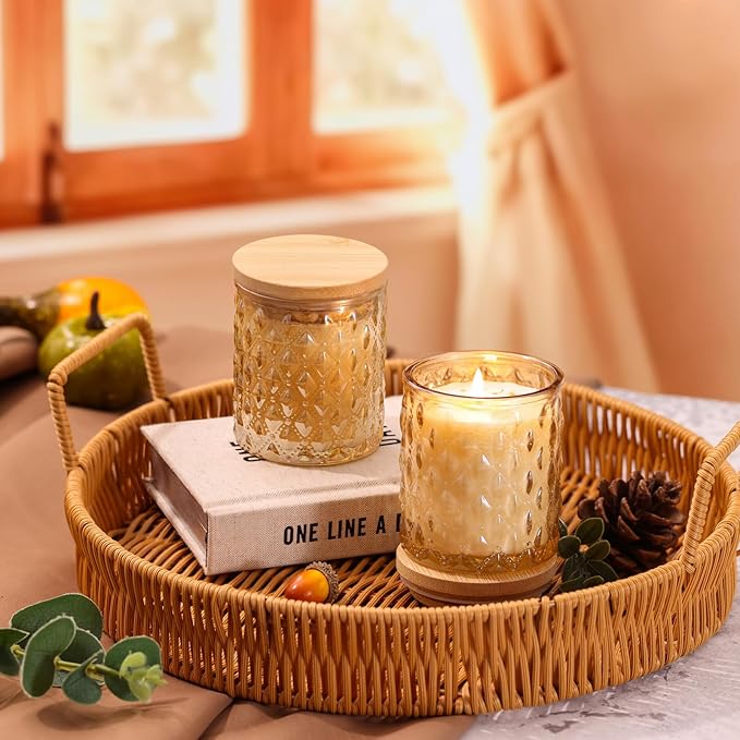 2 Pack Pumpkin Scented Candles for Home Decor, 6.5oz Natural Soy Wax Fall Candle Aromatherapy Jar Candles, Housewarming Gift for Women