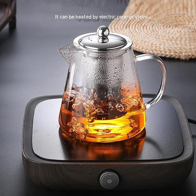 1300ml (43oz) Upgraded Glass Teapot with Infuser,Heat Resistant with Removable Infuser, Borosilicate Clear Glass Tea Pots for Loose Leaf Tea and Blooming Tea Cook teapot