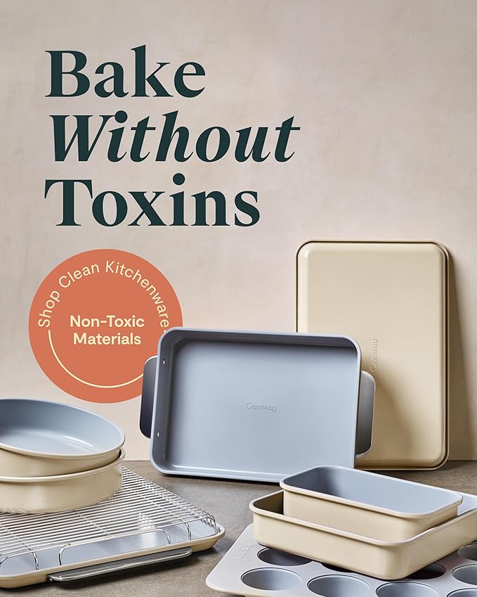 Caraway Nonstick Ceramic Bakeware Set (11 Pieces) - Baking Sheets, Assorted Baking Pans, Cooling Rack, & Storage - Aluminized Steel Body - Non Toxic, PTFE & PFOA Free - Black