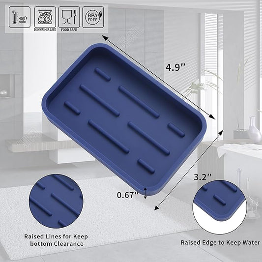 Silicone Kitchen Sink Organizer Tray for Multiple Usage,Easy Clean Sponges Holder for Kitchen Bathroom Counter or Sink,Dish Soap Dispenser,Scrubber,Bottle,Cup Navy Blue 4.9βx 3.2β