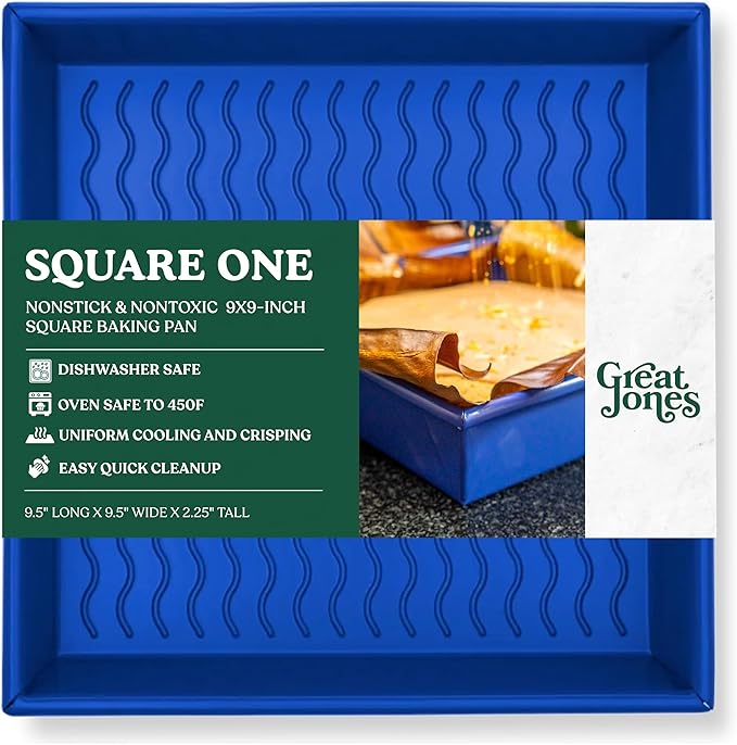 Great Jones Square One (Blueberry) | Nonstick 9.5x9.5-Inch Square Baking Pan | Signature Corrugated Bottom | Chemical-Free Nonstick Coating | Oven-Safe & Dishwasher-Friendly