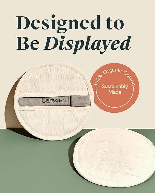 Caraway Pot Holders - 100% Organic Cotton Pot Holder - Double-Layer Stain Resistant Stitching - Resists High Heat & Low Cold Temperatures - Machine Washable - Cream