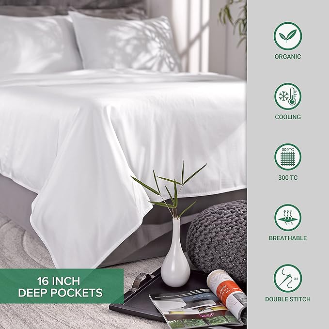King Sheets by Pure Bamboo, Genuine 100% Organic Viscose Derived from Bamboo Bed Sheet Set, Soft & Cooling, Double Stitching, 2 Year Quality Promise (King, White)