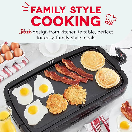 DASH Deluxe Everyday Electric Griddle with Dishwasher Safe Removable Nonstick Cooking Plate for Pancakes, Burgers, Eggs and more, Includes Drip Tray + Recipe Book, 20” x 10.5”, 1500-Watt - Black
