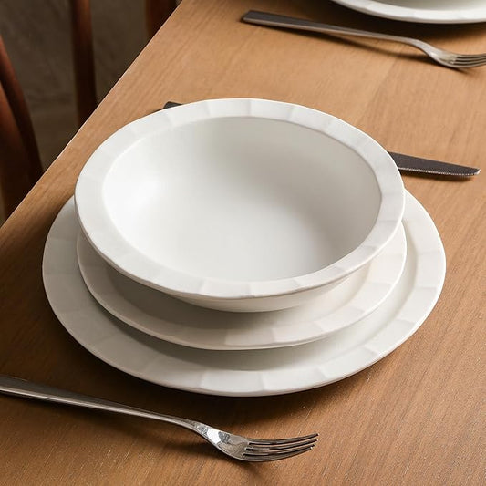 Stone Lain Oasis 24-Piece Dinnerware Set Stoneware, Dishwasher and Microwave Safe Plates and Bowls Set, Dish Set for 8, White