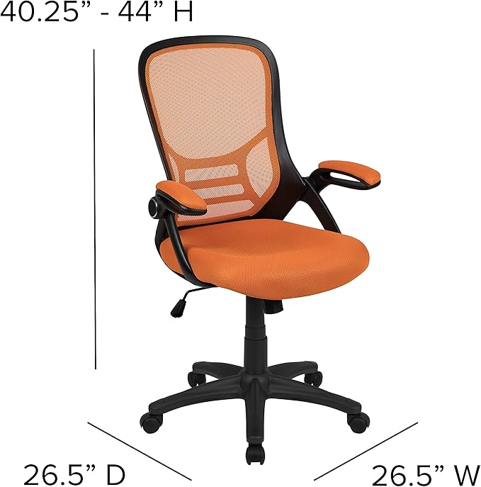 Flash Furniture Porter Mesh High Back Ergonomic Swivel Office Chair with Lumbar Support, Flip-Up Arms, Tilt Lock/Tilt Tension, Height Adjustable, Black/Black Frame