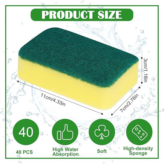 40 Pack Sponges Kitchen High Density Dish Sponges Scrub Sponge Multi-Surface Cleaning Scrubber Pad, Durable Dishwashing Sponge Bulk Cleaning Supplies for Washing Dishes, Home, Kitchen, Bathroom, Car