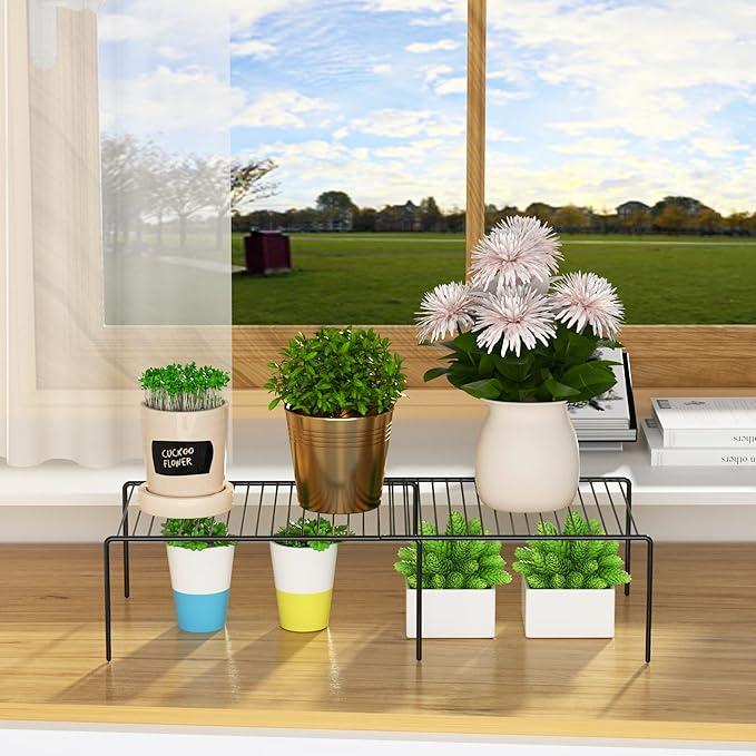 Redrubbit Expandable Shelf Rack, Rustproof Metal Storage Organizer for Kitchen, Fridge, Bathroom, Black