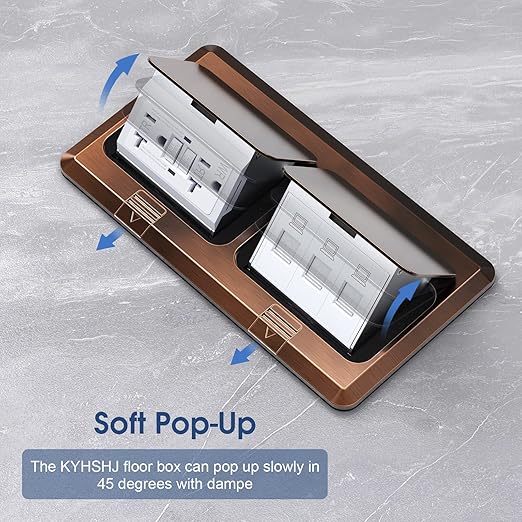 KYHSHJ Dual Pop-Up Floor Electrical Outlet Box Kit,20 Amp Stainless Steel GFCI TR Receptacle Outlet,3-Port RJ45 Datacom Receptacle, Bronze