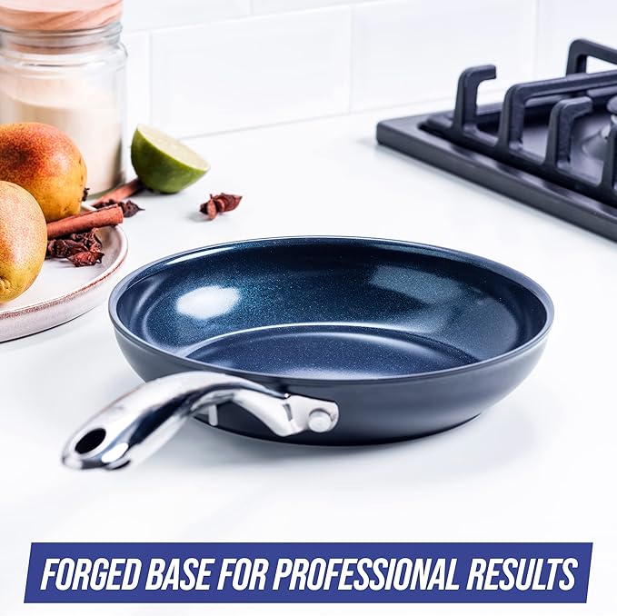 Blue Diamond Hard Anodized 8" 10" & 12" Diamond Infused Healthy Ceramic Nonstick Frying Pan Set, PFAS-Free, Stainless Steel Handle, Dishwasher & Oven Safe to 600F, Durable Cookware, Gray