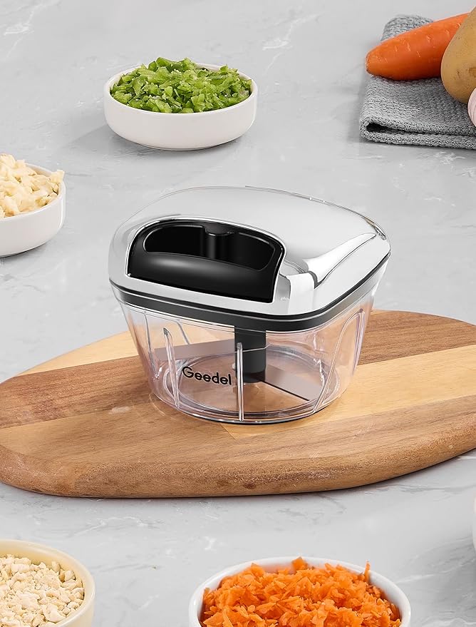 Manual Food Processor Vegetable Cutter, Geedel Pull Chopper with String, Food Chopper Vegetable Cutter for Veggies, Fruits, Salad, Onion, Ginger, Nuts.