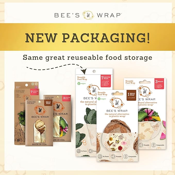 Bee's Wrap Beeswax Wraps for Food - Honeycomb Medium 3 Pack Made in USA Reusable & Organic Food Wraps, Sandwich Wrap & Bowl Covers - Eco-Friendly Alternative to Aluminum Foil & Plastic Wrap