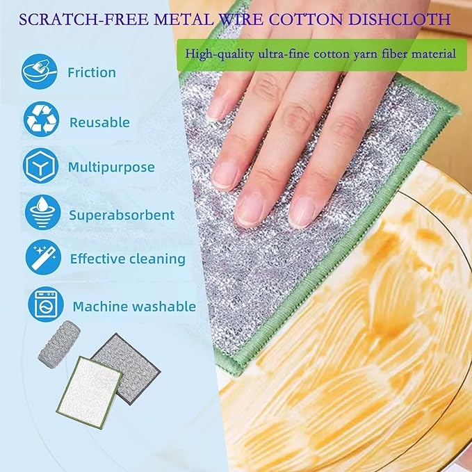 New Scratch-Resistant Multi-Functional Metal Wire Dish Cloth, Double-Sided for Wet and Dry use, Suitable for Washing Dishes, cookware, Sinks, stoves, and Kitchen Cleaning. (5PCS)