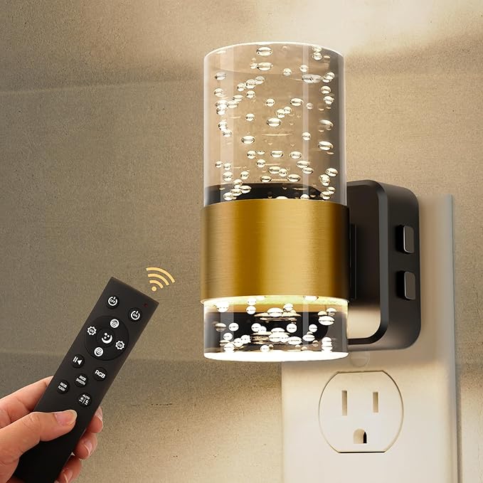 L LOHAS LED Night Light,Dimmable Night Lights Plug into Wall with Remote Control, RGB Color Changing, Dusk to Dawn Sensor, Acrylic Bubble Nightlight for Bathroom