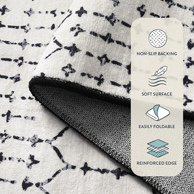 Lahome Moroccan Washable Runner Rug 2x6, Black Stain Resistant Non-Slip Kitchen Rug Runner, Ultra-Thin Geometric Print Distressed Floor Carpet for Entryway Laundry Bedroom
