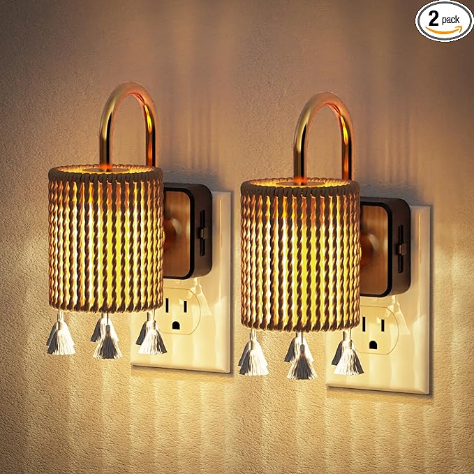 JandCase Night Light Plug in, Modern Night Lights Plug into Wall with Dusk to Dawn Light Sensor, Warm White 3000K Boho Nightlight LED, Adjustable Brightness for Bathroom Bedroom Hallway 2 Pack
