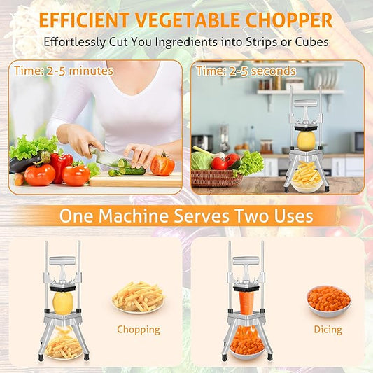WICHEMI Commercial Vegetable & Fruit Chopper - Stainless Steel Dicer, Cutter for Onions, Potatoes, Peppers & Mushrooms (3/8")