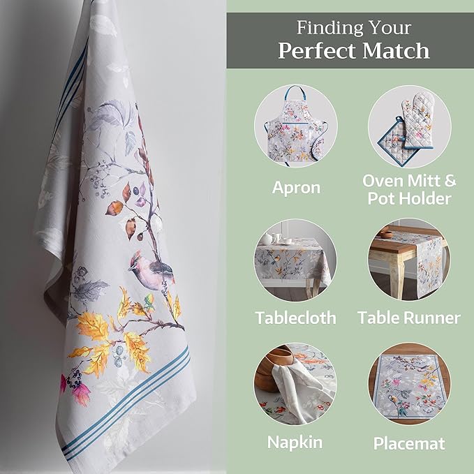 Maison d' Hermine Kitchen Towels Set of 3 100% Cotton 20" x 27.5" Reusable Cloth Tea Dish Towels Absorbent with Hanging Loop for Kitchen Dining Thanksgiving Christmas Decorations (Equinoxe - Grey)