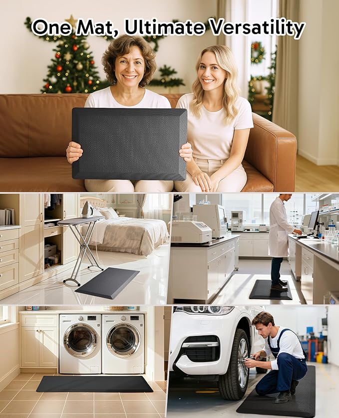 Ophanie Kitchen Mats for Floor, 3/4 inch Thick, 20x32 Anti Fatigue Cushioned Mat, Kitchen Rugs, Waterproof, Comfort Ergonomic Standing Mat for Office, Home, Sink, Black Non-Slip Ridged Bottom