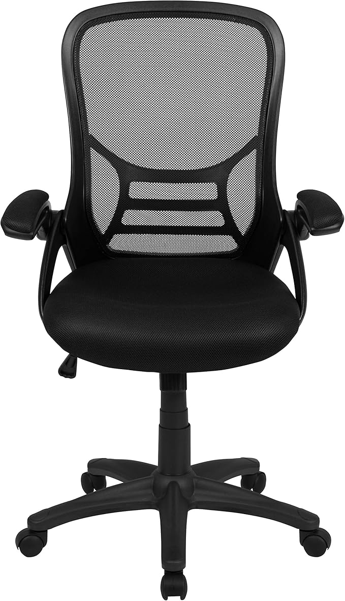 Flash Furniture Porter High Back Black Mesh Ergonomic Swivel Office Chair with Black Frame and Flip-up Arms