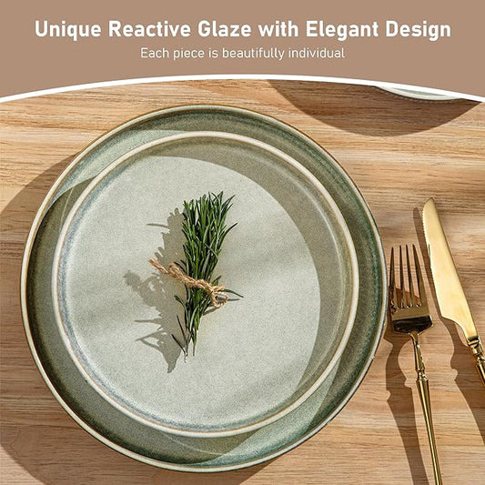 GBHOME Stoneware Dinnerware Sets for 6,Round Reactive Glaze Ceramic Plates and Bowls Set,Highly Scratch Resistant | Dishwasher & Microwave Safe Dishes Set,Service for 6(18Pcs),Desert Sage