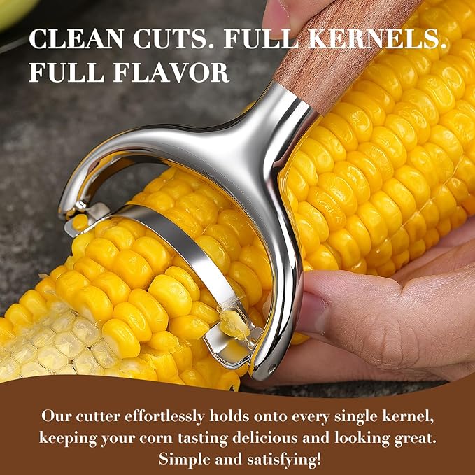 KULUNER Durable Stainless Steel Corn Peeler with Polished Wood Handle Corn on the Cob Stripper Kernel Remover Easy Use Corn Kernel Cutter Kitchen Gadget(Rosewood)