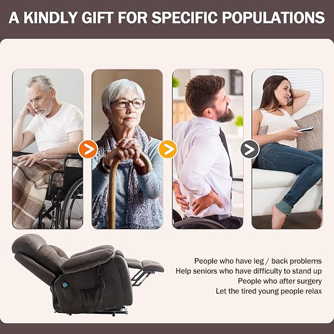 Oversized Power Recliner Chair with Massage Heat for Elderly Lift Chair, Infinite Position, Velvet Electric Recliner with Cup Holders, Side Pockets