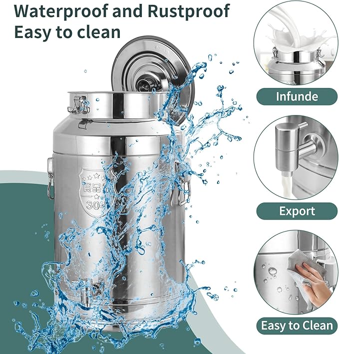 Stainless Steel Milk Can with Spigot,5 Gallon Stainless Steel Milk Bucket,20Liter Wine Pail with 2 Handles and Sealed Lid,Water jug Oil Liquid Storage Barrel,Airtight Food Storage Container