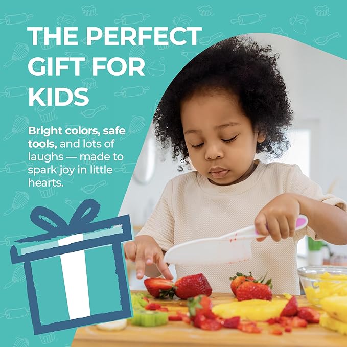 Tovla Jr. Kid Safe Knife Gift Set for Real Cooking | STOCKING STUFFER |Toddler Kitchen Knives | Montessori & STEM Cooking Tools Ages 4–12 | BPA-Free, Dishwasher-Safe | Christmas and Birthday