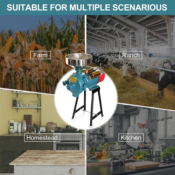 NAIZEA Grain Mills Electric Grinder Mill, 3000W Commercial Corn Mill Grinders, 110V Flour Wheat Rice Cereals Machine, Heavy Duty Dry Cereals Grinders With Funnel (Dry Grinder)