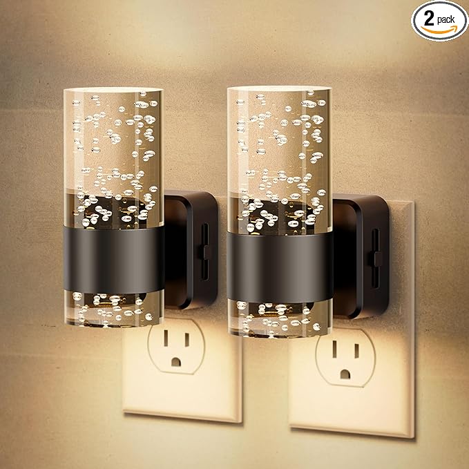 JandCase Night Light, Night Lights Plug into Wall,2 Pack 3000K LED Nightlight with 0-100LM Adjustable Brightness, Automatic Night Light Plug in with Light Sensor for Bathroom Hallway Room Decor