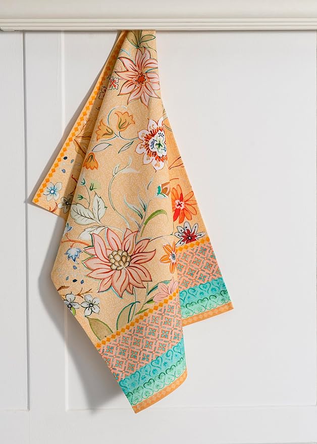 Maison d' Hermine Kitchen Towels Set of 2 100% Cotton 27.50" x 20" Reusable Cloth Tea Dish Towels Absorbent with Hanging Loop for Kitchen, Dining, Cocktail Parties Spring/Summer (Luxury Loft – Peach)