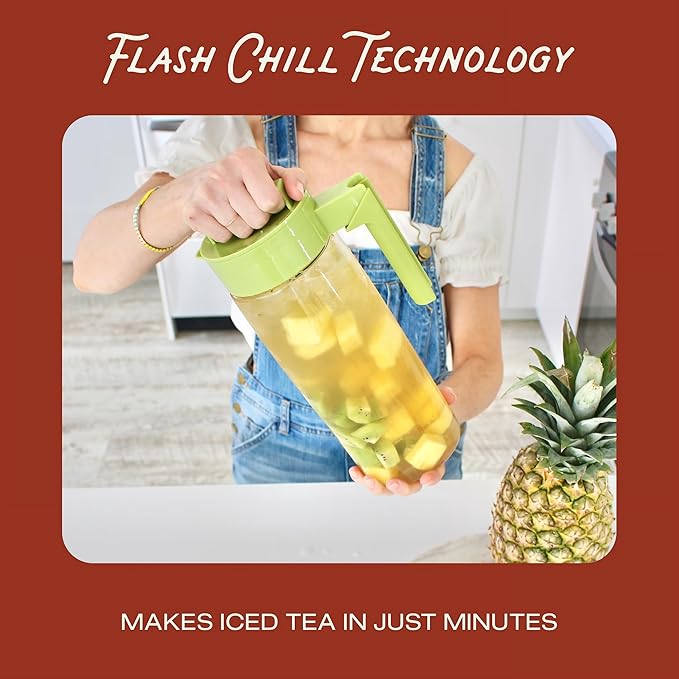 Takeya Flash Chill Iced Tea Maker - Airtight & Durable Iced Tea Maker Jug with Silicone Carry Handle - Leak-Proof & Lightweight Tea Infuser with Patented Flash Chill Technology - 2 Quart, Black