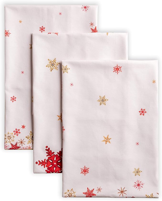 Maison d' Hermine Kitchen Towels Set of 3 100% Cotton 20" x 27.5" Reusable Cloth Tea Dish Towels Absorbent with Hanging Loop for Kitchen Dining Thanksgiving Christmas Decorations (Crystal Star)
