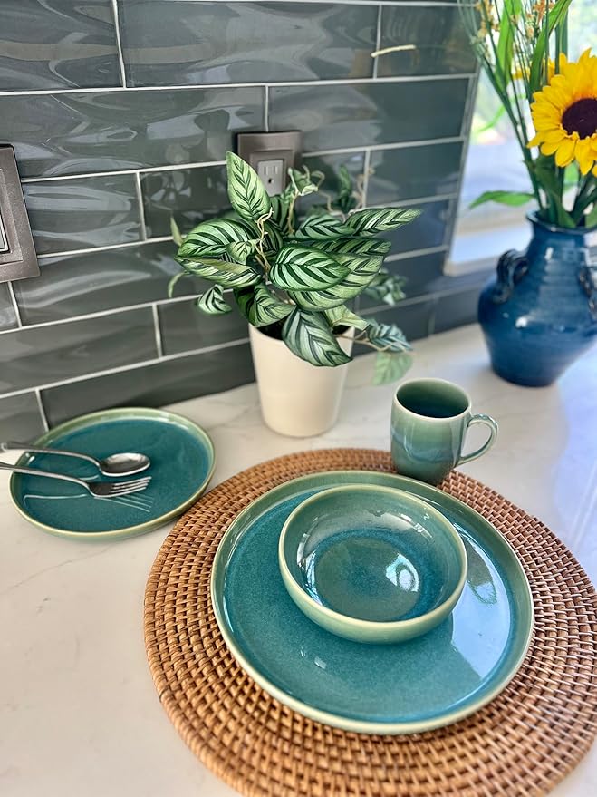 CeramicAzoia Dinnerware Set of 4 (Atacama Green, Pasta Bowl)…
