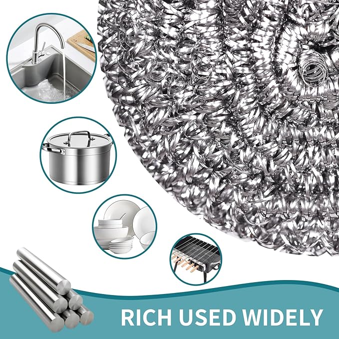 Stainless Steel Scourer Heavy Duty Scrubber Pads Steel Wool Pack of 6,40g