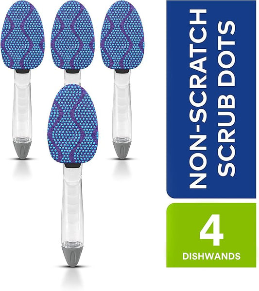 Scotch-Brite Scrub Dots Non-Scratch Dishwand, 4-Pack (4 Dishwands), Soap-Dispensing Kitchen Scrubbers, Fits All Refills