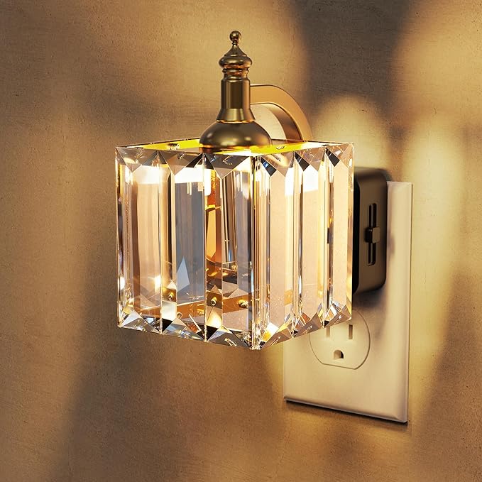 L LOHAS LED Night Light, Night Lights Plug into Wall, 3000K Soft White LED, Crystal Night Lights with Dusk to Dawn Sensor, 0-100lm Adjustable Brightness, for Hallway Bedroom Stairway