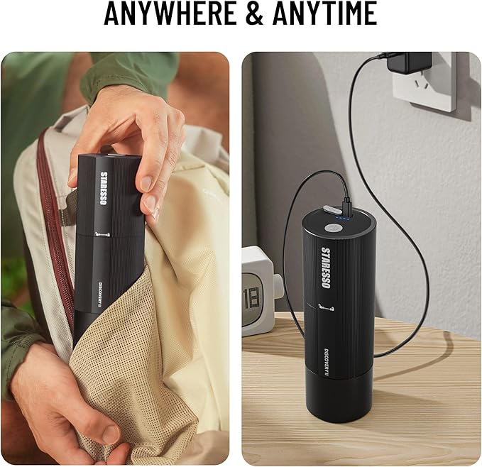 STARESSO Discovery Ⅱ PLUS Portable Electric Coffee Grinder - Low Noise, USB Rechargeable, Adjustable Grind Settings, Easy Cleaning for Espresso, French Press, Pour-Over, Cold Brew
