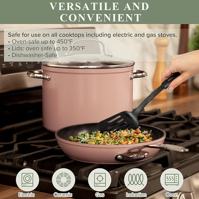 Nuwave Healthy Duralon Blue Ceramic Nonstick Cookware Set, Diamond Infused Scratch-Resistant, PFAS Free, Dishwasher & Oven Safe, Induction Ready & Evenly Heats, Tempered Glass Lids & Stay-Cool Handles