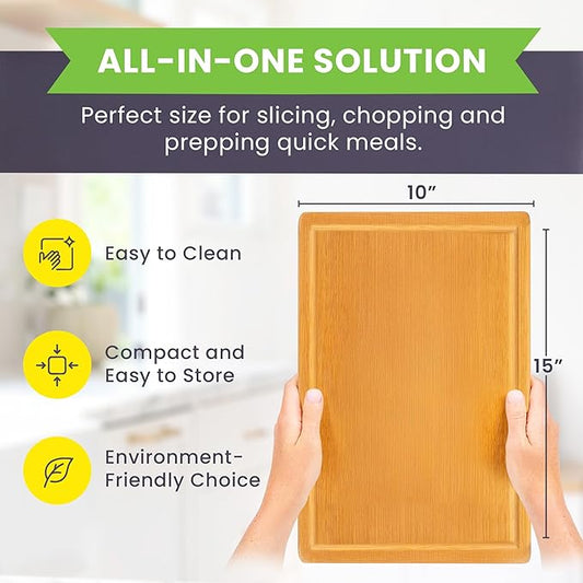 Bamboo Cutting Board – 15 Inch Wood Cutting Boards for Kitchen with Glue-Free Surface™ & Juice Groove – Non-Toxic, FSC-Certified, Durable Wooden Chopping Board - Rectangle