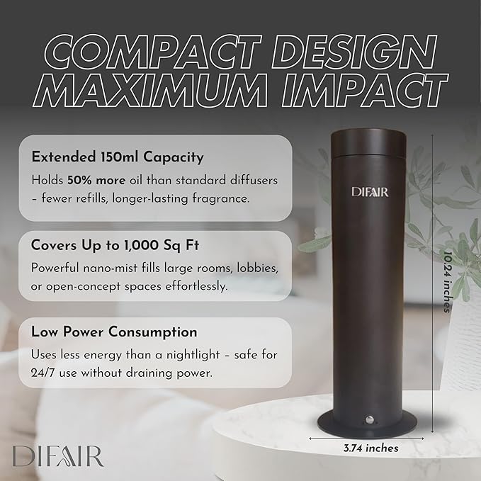 Leak-proof Waterless Diffuser, Hotel Collection Diffuser for Essential Oils, Bluetooth/Remote Control Scent Diffuser, NanoAtomizing Aromatherapy Diffuser, Silent Diffusers for home, bedroom,spa