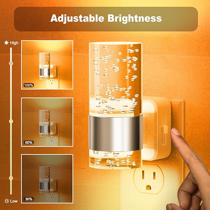 JandCase Night Light, Automatic Night Lights Plug into Wall, 2 Pack Dimmable LED Night Light with Adjustable Brightness, Night Lights Plug in with Auto Light Sensor, Amber for Bathroom Hallway Decor