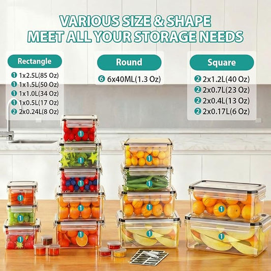 AISOON 40 Pcs 85oz Large Food Storage Containers with Lids, Reusable Meal Prep Containers for Kitchen Pantry Storage, Airtight Leakproof & BPA-Free, Freezer, Microwave & Dishwasher Safe