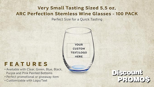 Custom Stemless Wine Glasses by ARC 5.5 oz. Set of 100, Personalized Bulk Pack - Perfect for Hotel, Bar, Restaurant or Lounge - Blue