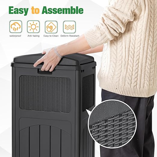 Flamaker 30 Gallon Trash Can, Resin Outdoor Garbage Can with Lid, Waterproof Hideaway Patio Waste Bins for Outside Use (Gray)