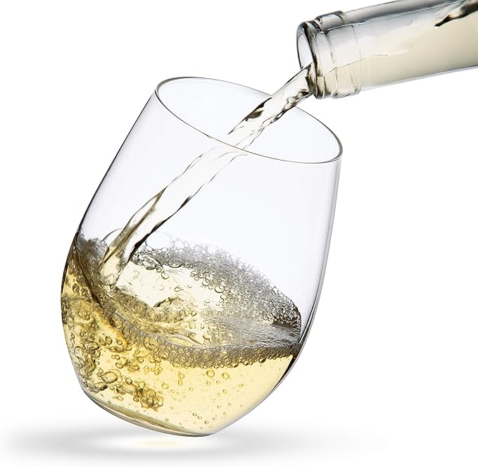 JoyJolt Stemless Wine Glasses Set of 4 – 19 oz Clear Glass Tumblers for Red & White Wine, Cocktails, Dishwasher Safe, Perfect for Home Bar, Gifts